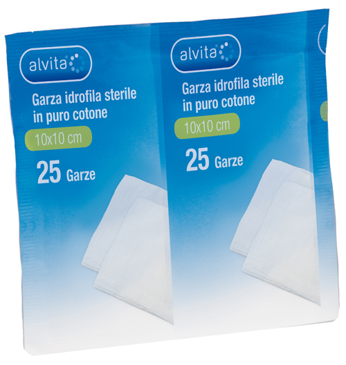 GARZA IDROFILA IN PURO COTONE ALVITA 10X10CM 25 PEZZI - farmaidea24.com