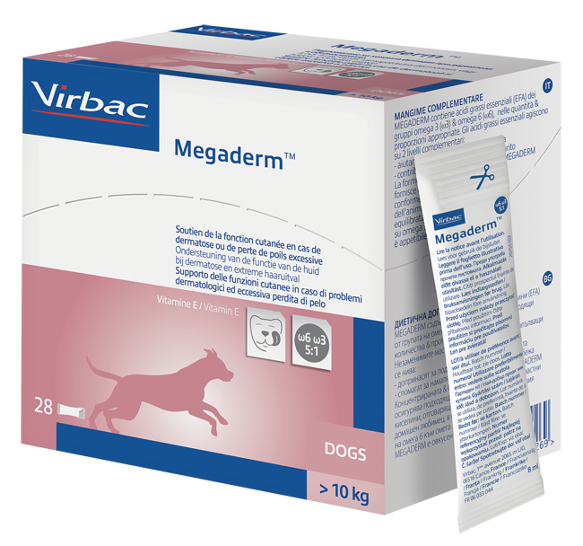 MEGADERM SUPPLEMENTO CANI SUPERIORI A 10 KG SCATOLA DA 28 SACCHETTI MONODOSE 4 ML - farmaidea24.com