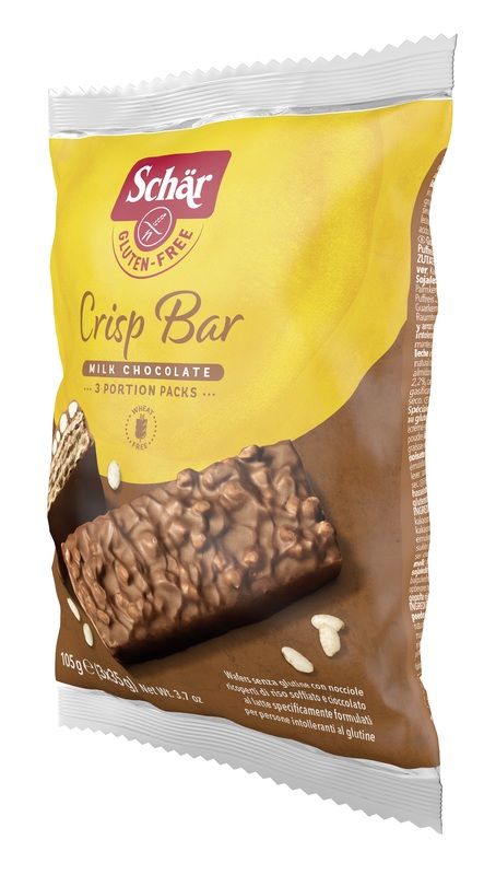 SCHAR CRISP BAR WAFERS CON NOCCIOLE RICOPERTI DI RISO SOFFIATO E CIOCCOLATO AL LATTE 3 PORZIONI DA 35 G - farmaidea24.com