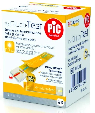 STRISCE MISURAZIONE GLICEMIA PIC GLUCOTEST 25 PEZZI - farmaidea24.com