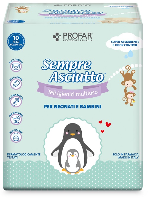 TELO IGIENICO MULTIUSO PROFAR SEMPRE ASCIUTTO PER NEONATI E BAMBINI 60X60CM 10 PEZZI - farmaidea24.com