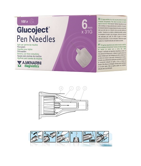 AGO PER PENNA DA INSULINA GLUCOJECT LUNGHEZZA 6 MM GAUGE 31 100 PEZZI - farmaidea24.com