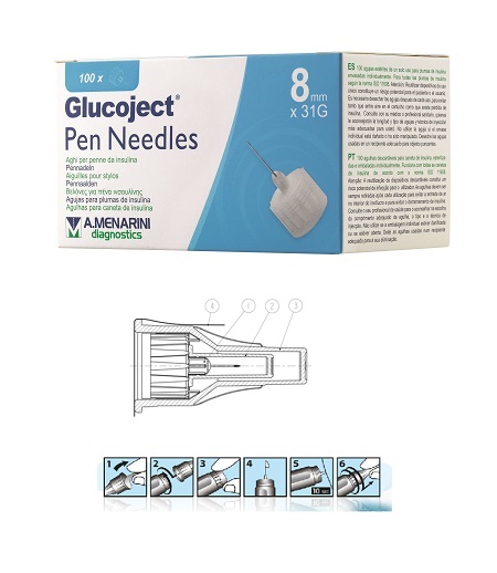 AGO PER PENNA DA INSULINA GLUCOJECT LUNGHEZZA 8 MM GAUGE 31 100 PEZZI - farmaidea24.com