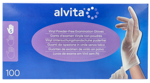 GUANTI DA ISPEZIONE ALVITA IN VINILE SENZA TALCO S 100 PEZZI - farmaidea24.com