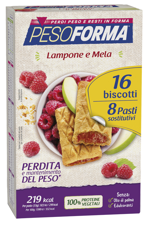 PESOFORMA BISCOTTI LAMPONE E MELA 16 BISCOTTI X 33G 8 PASTI SOSTITUTIVI - farmaidea24.com