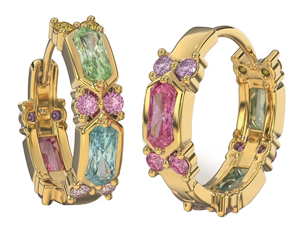 BJT415 ORECCHINI RING/CRISTALLI MULTICOLOR 19MM GOLD PLATED - farmaidea24.com