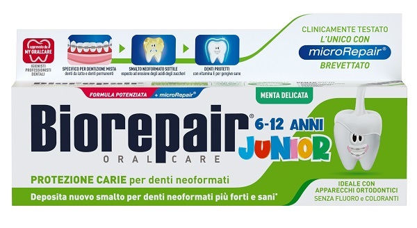 BIOREPAIR ORAL CARE JUNIOR 6-12 ANNI DENTIFRICIO PROTEZIONE ANTI CARIE SMALTO NEOFORMATO ALLA MENTA DELICATA 75 ML - farmaidea24.com