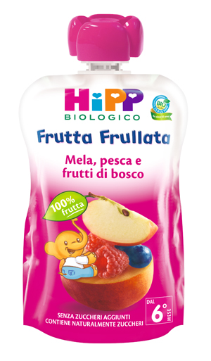 HIPP BIO FRUTTA FRULLATA MELA PESCA FRUTTI DI BOSCO 90 G - farmaidea24.com