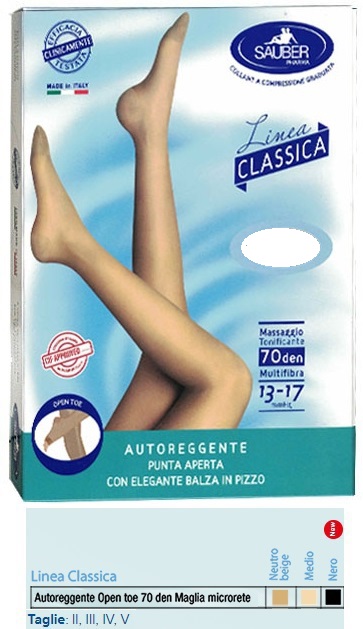 SAUBER AUTOREGGENTE OPEN TOE MAGLIA MICRORETE 70 DEN COLORE NEUTRO BEIGE TAGLIA 3 LINEA CLASSICA - farmaidea24.com