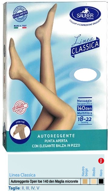 SAUBER AUTOREGGENTE OPEN TOE MAGLIA MICRORETE 140 DEN COLORE NEUTRO BEIGE TAGLIA 3 LINEA CLASSICA - farmaidea24.com