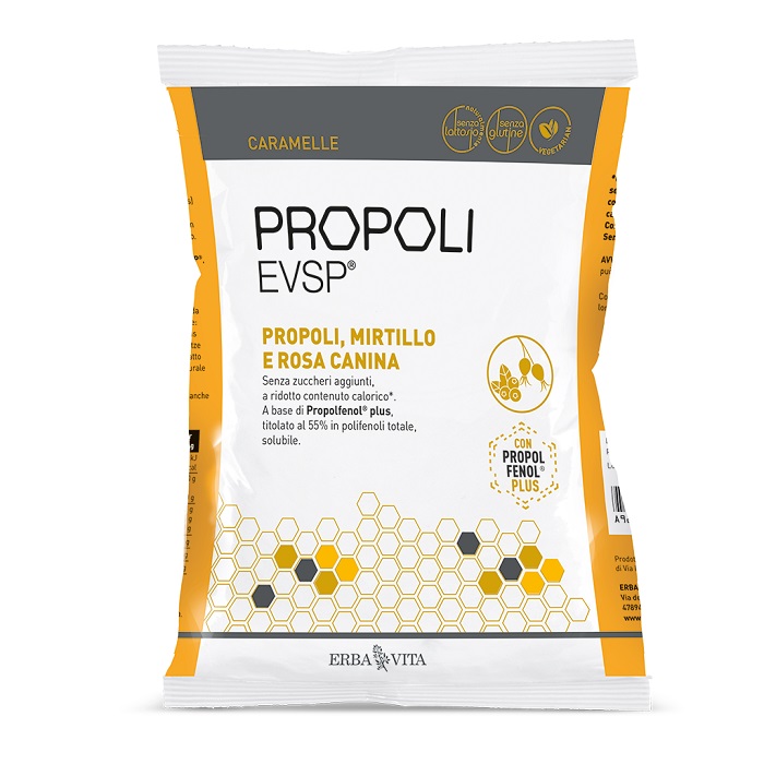 PROPOLI EVSP CARAMELLE PROPOLI MIRTILLO ROSA CANINA 65 G - farmaidea24.com