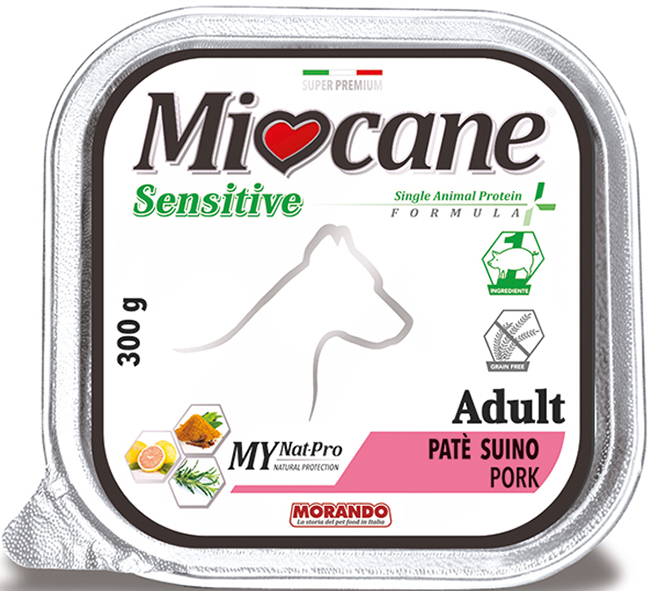 MIOCANE SENSITIVE SINGLE ANIMAL PROTEIN FORMULA ADULT PATE' PROSCIUTTO 300 G - farmaidea24.com