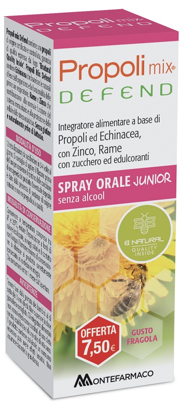 PROPOLI MIX DEFEND SPRAY ORALE JUNIOR ANALCOLICO 30 ML GUSTO FRAGOLA - farmaidea24.com