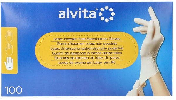 GUANTI DA ISPEZIONE ALVITA IN LATTICE SENZA TALCO L 100 PEZZI - farmaidea24.com