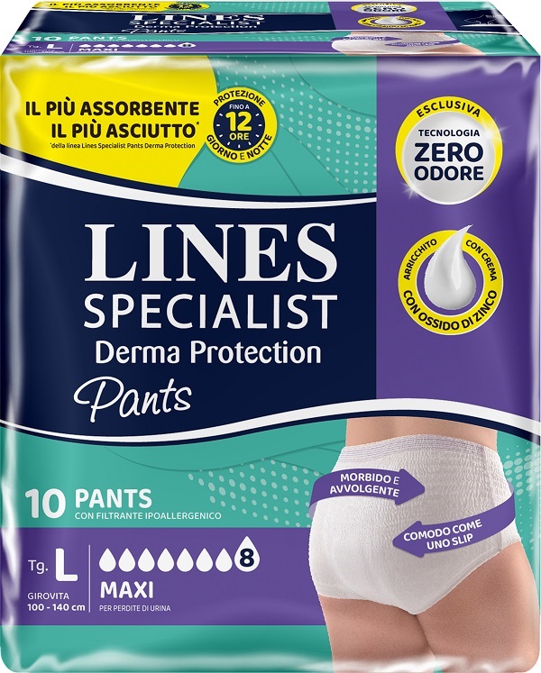 PANNOLONE PER INCONTINENZA LINES SPECIALIST DERMA PANTS MAXI L 10 PEZZI - farmaidea24.com