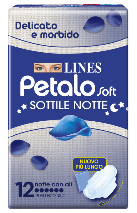LINES PETALO SOFT SOTTILE NOTTE CON ALI IPOALLERGENICO 12 PEZZI - farmaidea24.com